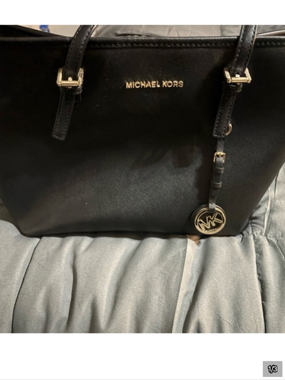 Michael Kors Jetset Jet Set Medium Black Leather Tote Shoulder Bag Gold Hardware - Picture 8 of 8